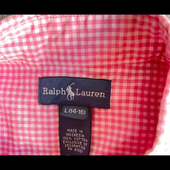 Boys s 14/16, RLbpink/wh check button down, long s - Picture 3 of 3